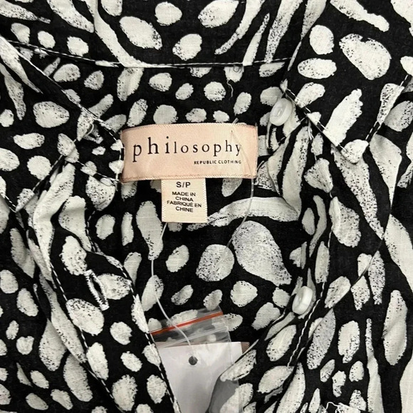 Philosophy Black White Patterned Raw Hem Blouse S - Picture 5 of 5
